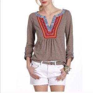 Anthropologie Embroidered Henley Top Sz S
